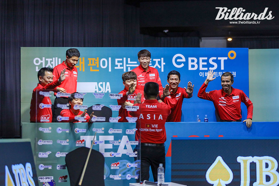 '2019 이베스트투자증권 3쿠션 컨티넨탈컵' 대회 첫날 아시아가 유럽을 200:135로 리드했다.  사진=김한나/코줌인터내셔널