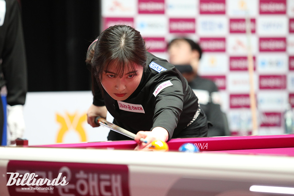 강지은 역시 김가영에 이어 100점대의 점수를 넘기고 애버리지 1.368을 기록했다.  사진=이용휘 기자