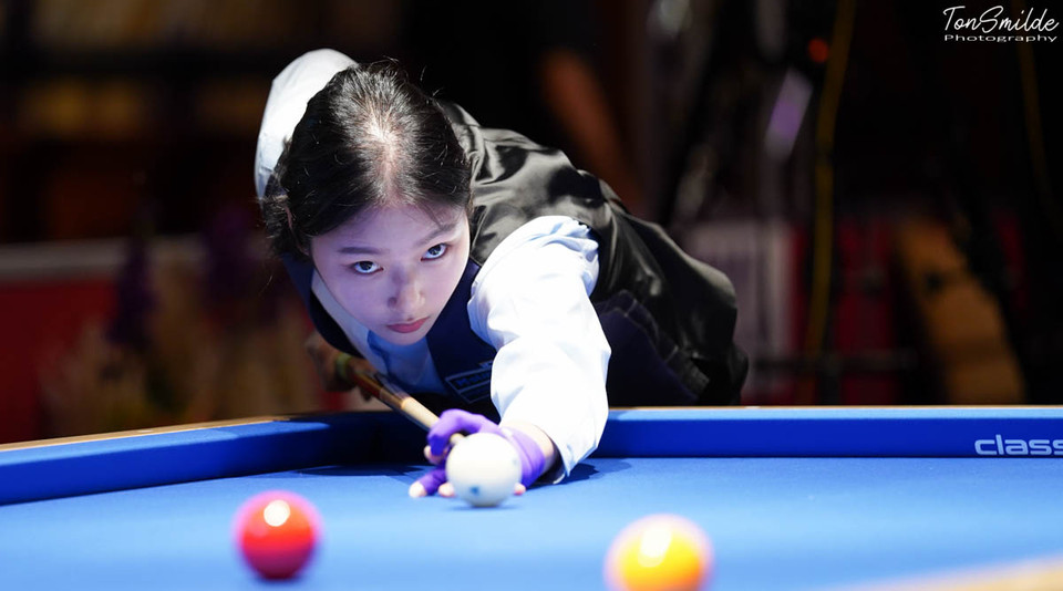 한국의 여자 3쿠션 기대주 한지은(성남)이 '2022 세계여자3쿠션선수권대회' 결승에 진출했다.  사진=Ton Smilde