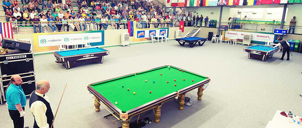 세계스포츠당구연맹(WCBS)이 주최하는 사상 첫 'WCBS 챔피언십'에서 당구 4개 종목(캐롬 3쿠션, 포켓 10볼, 스누커(남자 15-레드·여자 6-레드), 헤이볼)으로 대륙 간 대결이 펼쳐진다. 사진은 종합경기대회 '월드게임'에서 당구 종목이 경기하는 장면.  사진=WCBS 