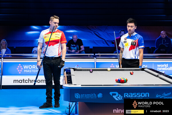 9볼 세계챔피언 프란시스코 산체스 루이즈(스페인)가 '2023 월드 풀 마스터스' 첫판에 '복병' 제임스 아라나스(필리핀)에게 7-9로 져 탈락하는 이변이 연출됐다.  사진=WNT 제공