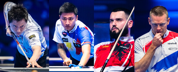 프로포켓볼(WNT) 투어 '2023 월드 풀 마스터스' 준결승에 올라간 커핀이, 제임스 아라나스, 에클렌트 카치, 넬스 페이옌.  사진=WNT 제공