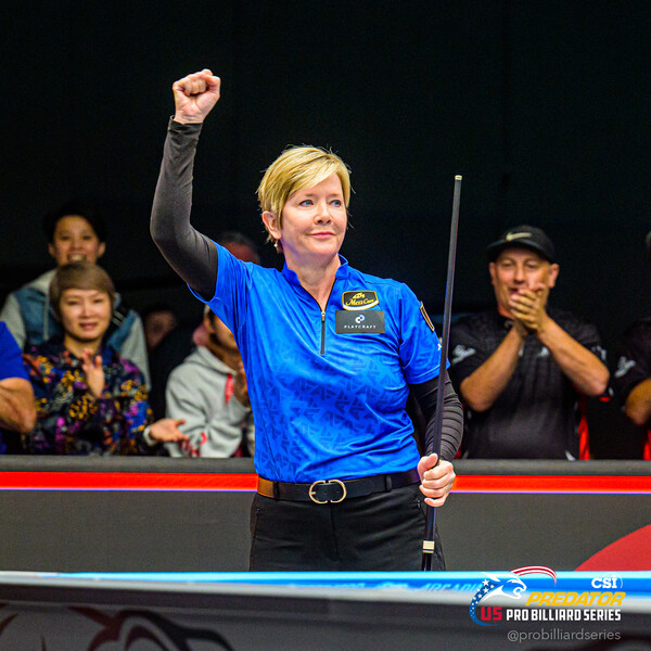 올해 55세인 '여자 포켓볼 전설' 앨리슨 피셔(잉글랜드)가 '2023 위스콘신 오픈(10볼)' 결승전에 진출해 현역 세계챔피언이자 세계랭킹 1위인 저우제위(대만)와 다시 대결한다.   사진=프레데터 제공 