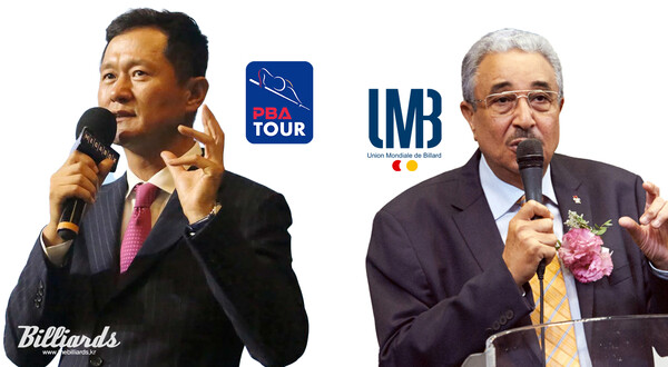 PBA 이희진 대표(왼쪽)와 UMB 파룩 바르키 회장.   빌리어즈 자료사진