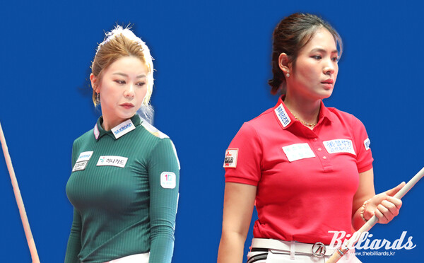 64강전에서 당구 팬들의 가장 큰 관심을 받은 김가영(왼쪽)과 스롱 피아비.   빌리어즈 자료사진