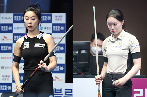 준결승전에서 대결하는 김가영(왼쪽)과 김보미.  사진=PBA 제공