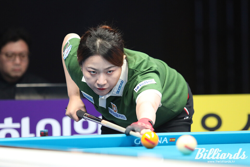 두 번째 결승전에 진출한 김민아가 김가영과 '경주 블루원리조트 LPBA 챔피언십' 우승을 놓고 마지막 대결을 벌인다. 사진=이용휘 기자