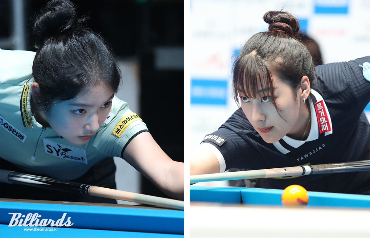 한지은(왼쪽)과 장가연이 나온느 여자 프로당구(LPBA) 경기가 예선부터 큰 관심을 받고 있다.  사진=김민영 기자