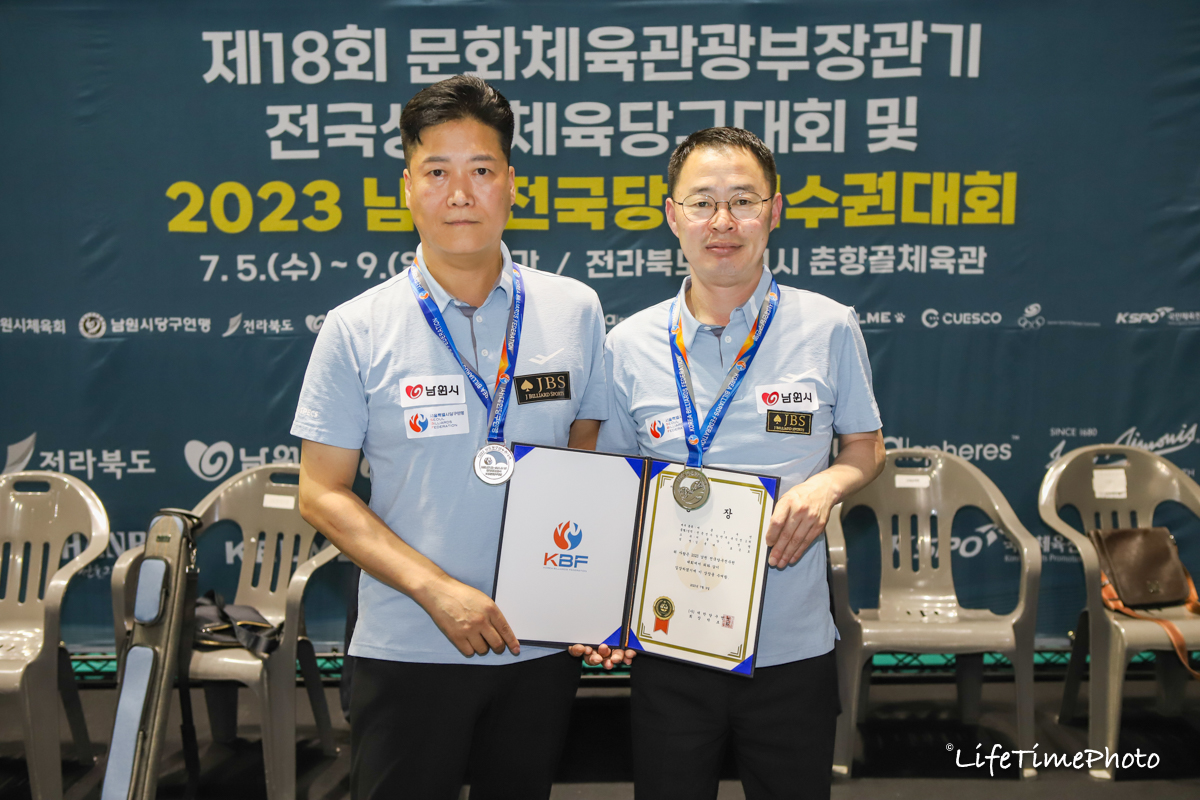 3쿠션 복식 준우승을 차지한 김웅대-표은호(서울). 사진=대한당구연맹 제공
