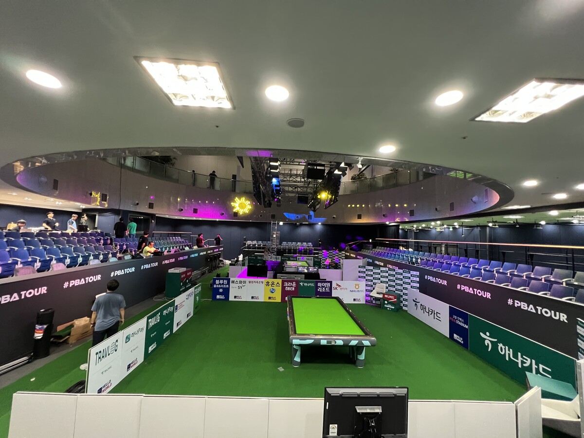 PBA 스타디움은 총 8개의 당구대와 약 200석의 관중석으로 구성됐다.  사진=PBA 제공