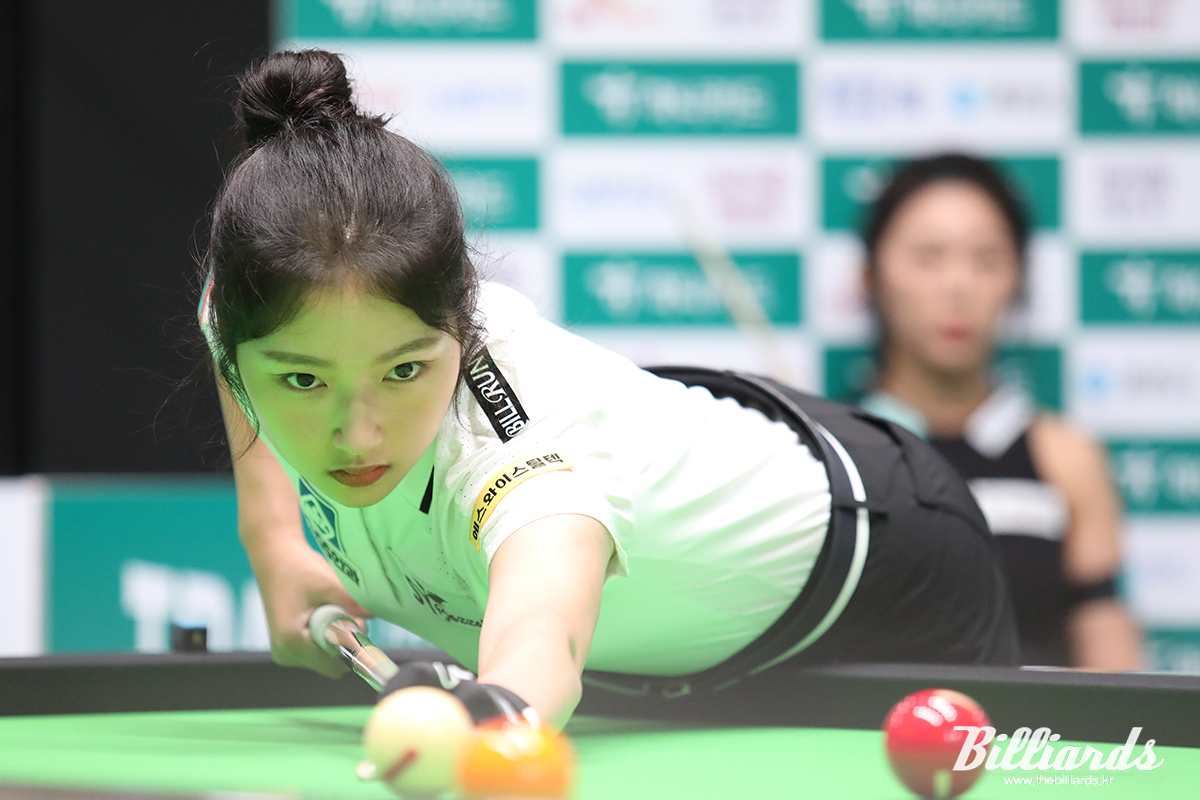 김가영과 64강 대결 중인 한지은. 사진=고양/이용휘 기자