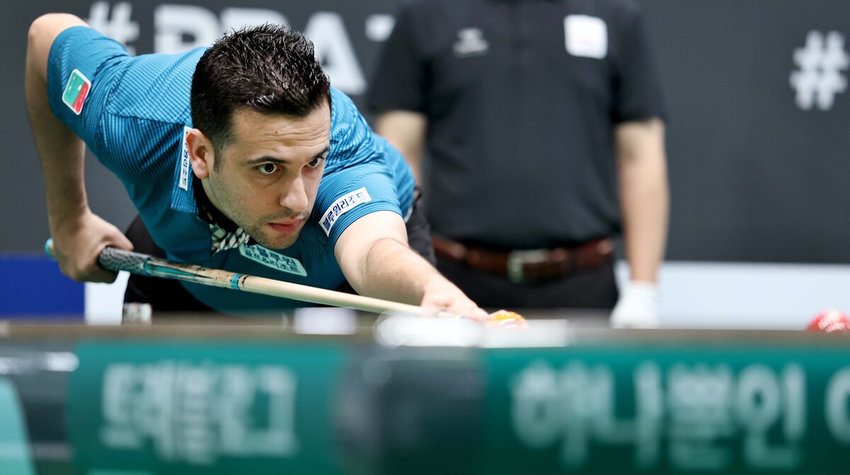 앞서 64강에서 한국의 김병호(하나카드)와 승부치기 두 차례의 접전 끝에 승리한 사파타는 이날 32강에서도 김임권(웰컴저축은행)과 풀 세트 접전을 벌여 3-2로 신승을 거두고 16강에 진출했다.   사진=PBA 제공