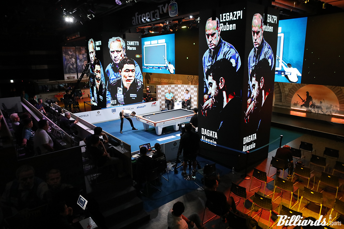 '월드 3쿠션 서바이벌 2023'이 열린 서울 잠실의 롯데월드 내에 있는 비타500 콜로세움.   사진=잠실/김민영 기자