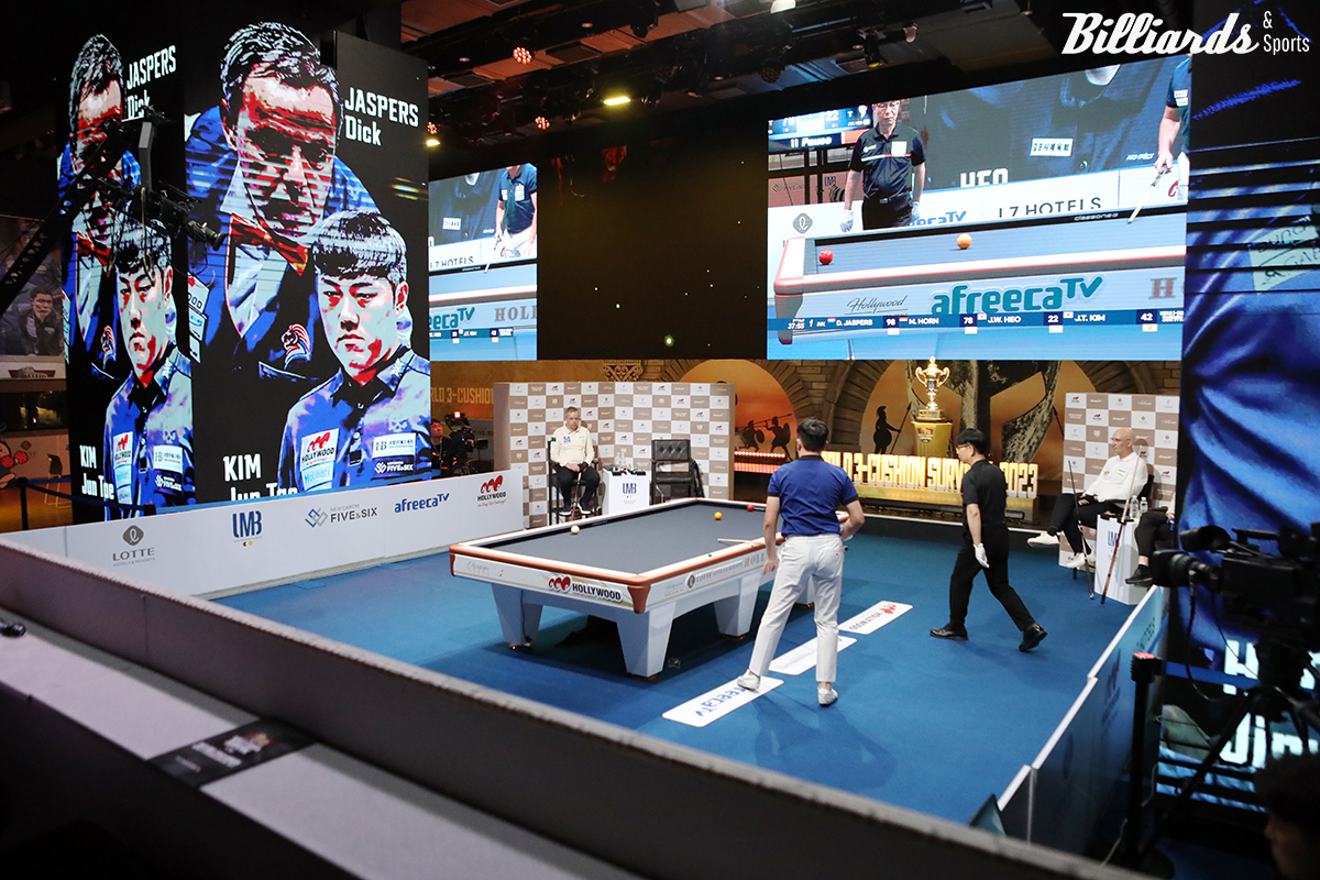 17일 시작된 '월드 3쿠션 서바이벌 2023' 본선 1차전 1경기 장면.  사진=잠실/김민영 기자