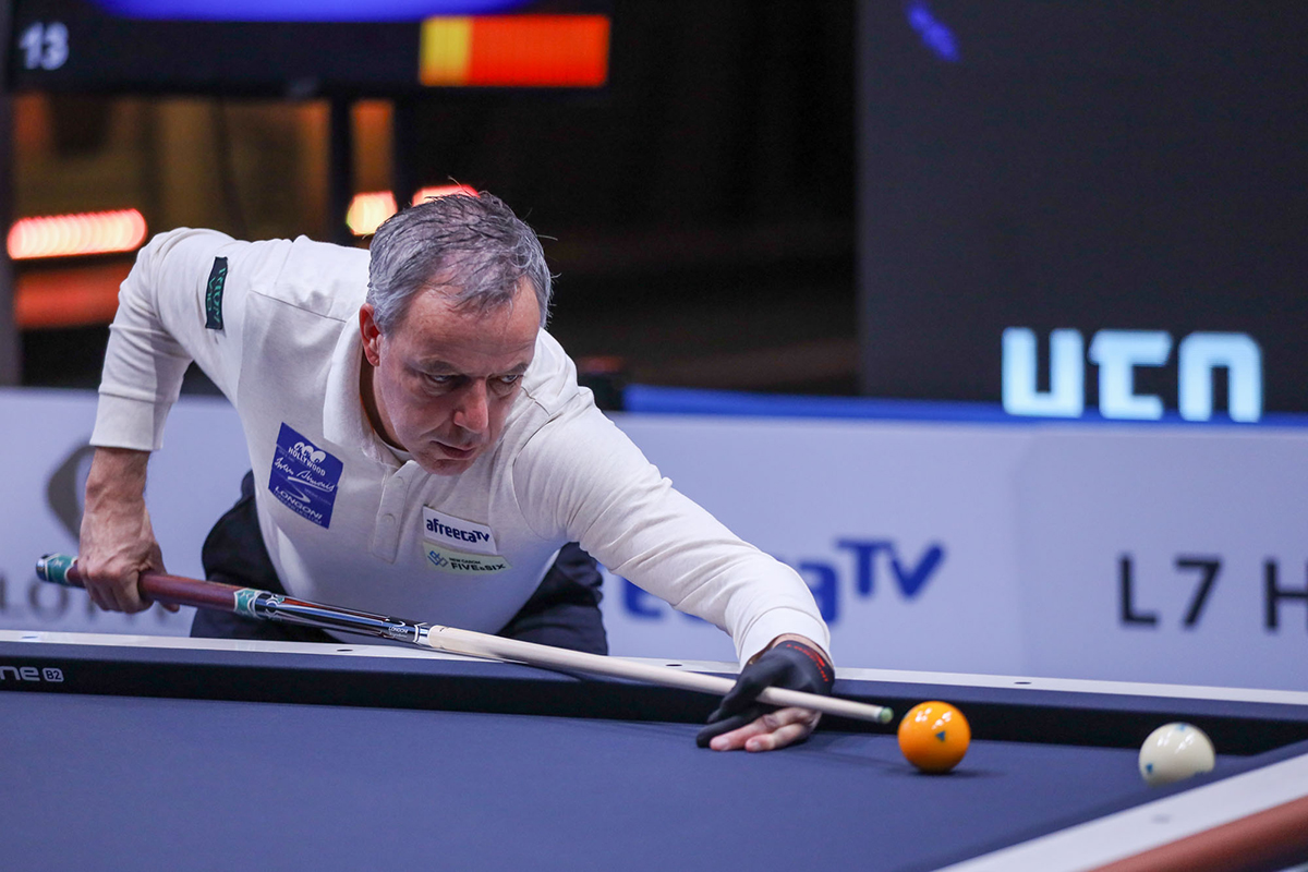 '2023 월드 3쿠션 서바이벌' 예선전에서 118점을 손에 넣고 조 1위로 2차 본선에 오른 딕 야스퍼스. 사진=아프리카TV 제공