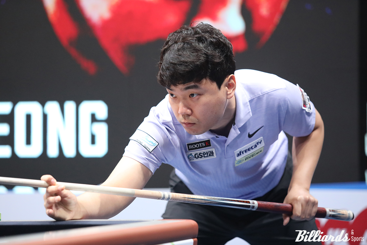 17일 열린 '월드 3쿠션 서바이벌 2023' 본선 1차전에서 105점을 득점하고 E조 1위에 오른 김행직(전남).  사진=잠실/이용휘 기자