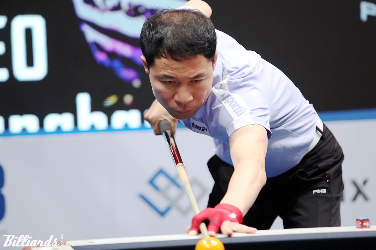 18일 열린 '월드 3쿠션 서바이벌 2023' 1차 패자부활전에서 122점을 득점하고 C조 1위로 2차 패자부활전에 올라간 허정한(경남).  사진=잠실/이용휘 기자