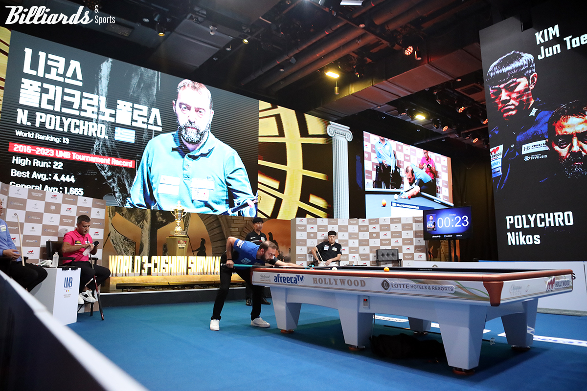 이번 대회는 세계캐롬연맹(UMB)의 승인으로 아프리카TV가 주최한 마스터스 시리즈 중 하나로 17일부터 나흘간 서울 잠실에 있는 '비타500 콜로세움'에서 개최됐다. 사진은 결승 경기 장면.