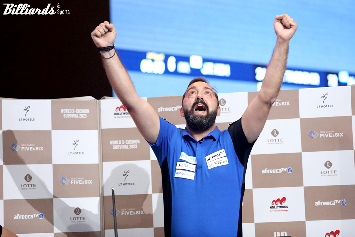 우승하는 순간 두 팔을 번쩍 들고 포효하는 폴리크로노폴로스.