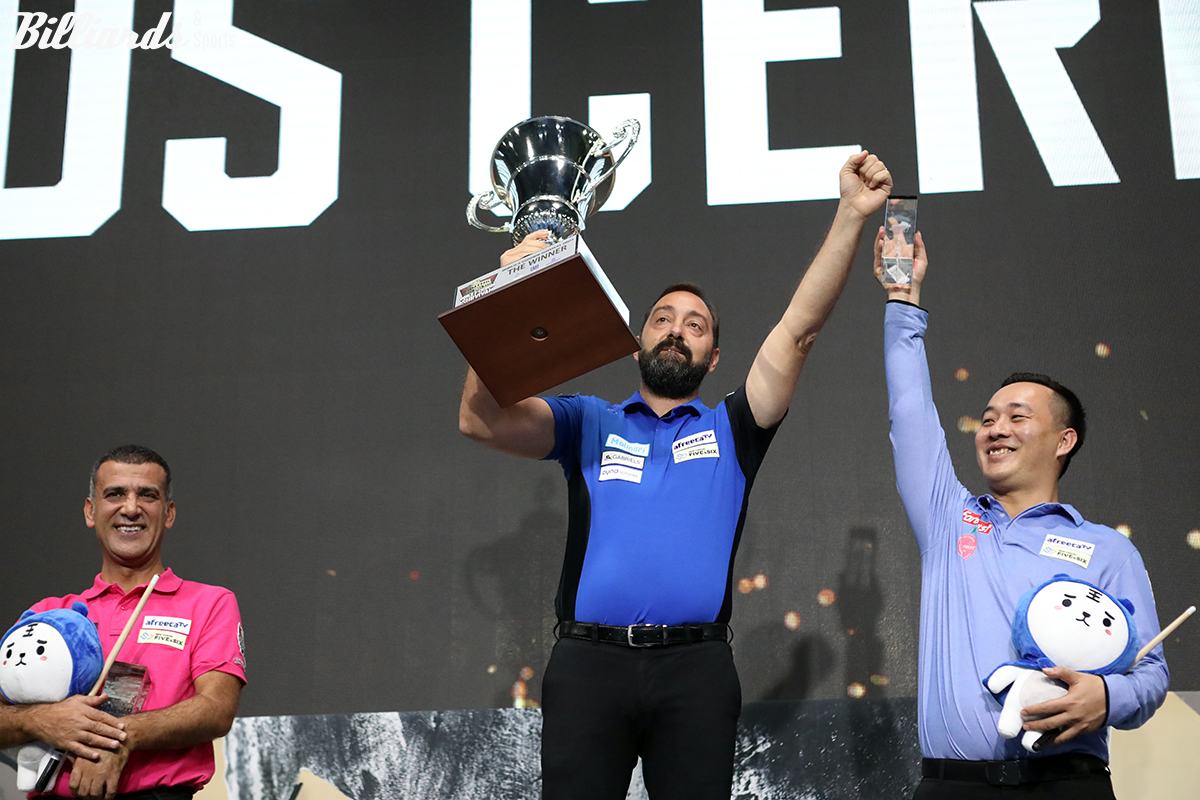 시상식에서 우승 트로피를 들어올린 폴리크로노폴로스.