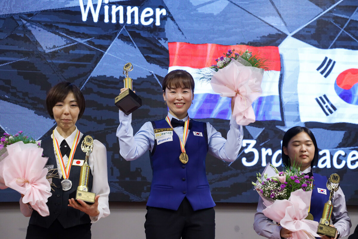 이신영(충남)이 '제11회 세계여자3쿠션선수권대회'에서 우승하며 한국 최초로 세계챔피언에 등극했다.  사진=파이브앤식스 제공