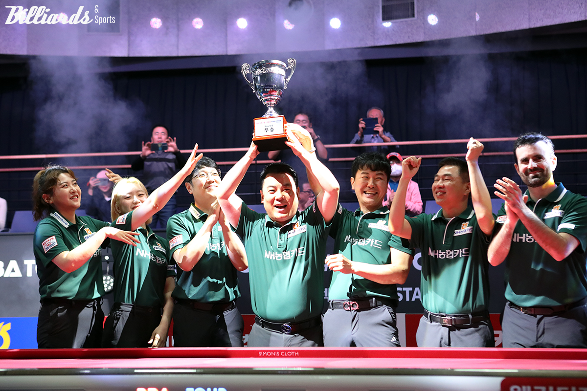 프로당구(PBA) 팀리그의 NH농협카드가 1라운드에 이어 3라운드도 우승트로피를 차지했다.  사진=고양/이용휘 기자