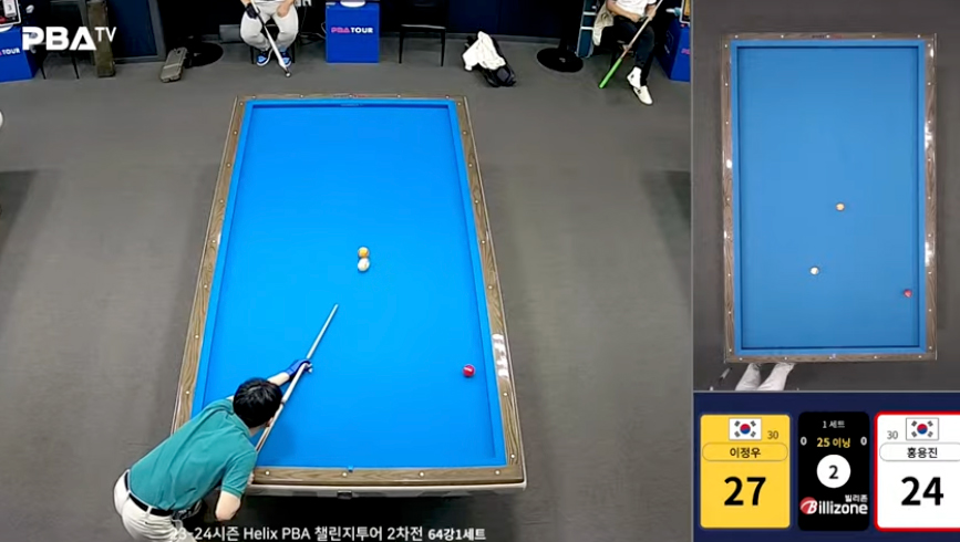 챌린지투어 2차전은 유튜브 'PBA TV & Billizon'  채널에서 생중계된다.  사진=경기 중계 장면