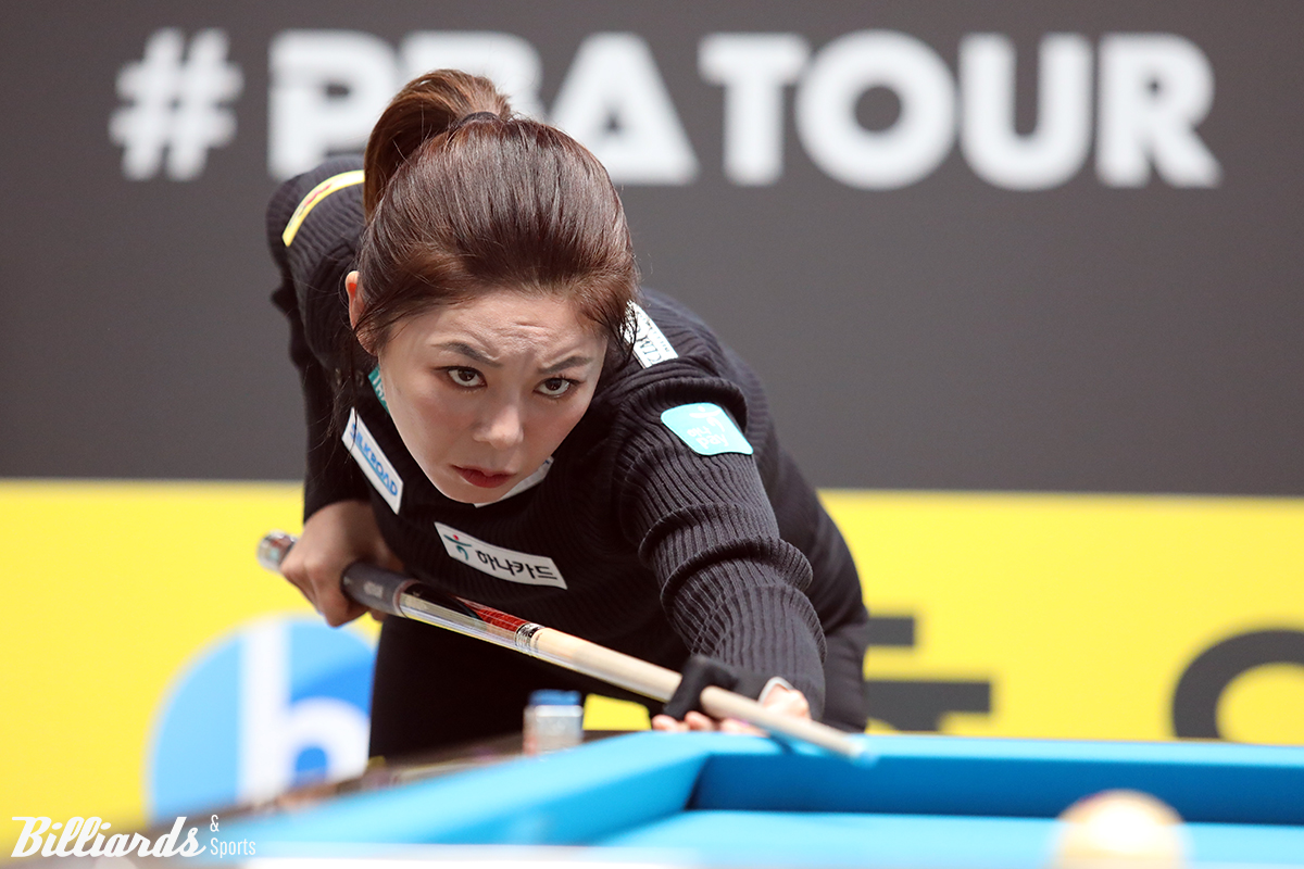 김가영(하나카드)이 김갑선을 16강전에서 2-1로 꺾고 8강에 진출했다. 이번 시즌 개인투어 5차례 중 4번째 8강행이다.  사진=고양/이용휘 기자