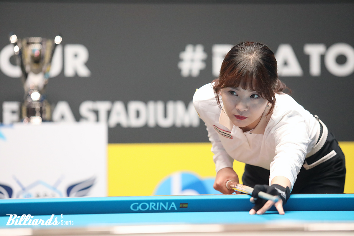 '휴온스 LPBA 챔피언십'에서 우승 트로피를 놓고 김가영과 최종 대결을 벌인 김상아. 사진=고양/이용휘 기자