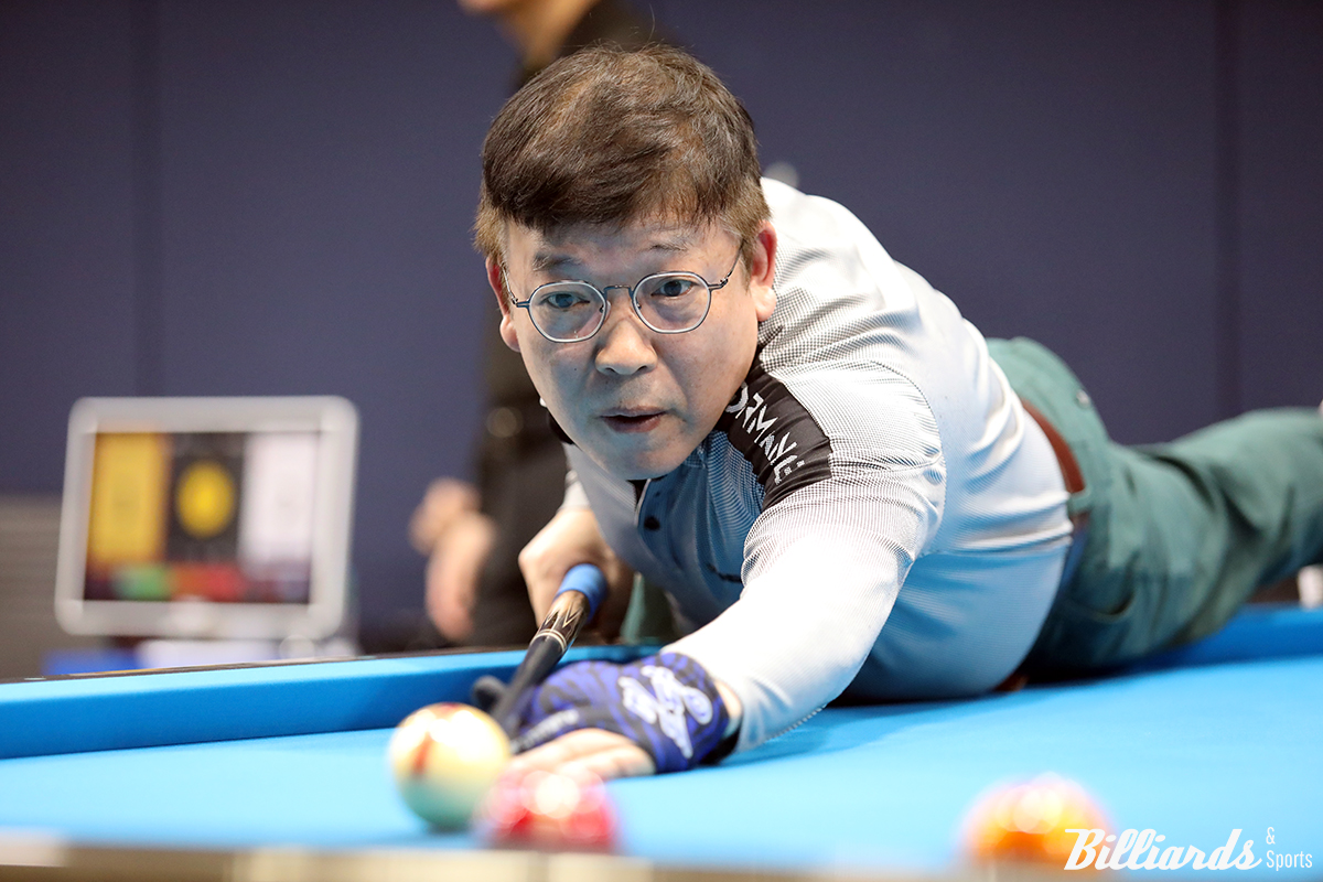 1962년생인 프로당구 최고령 선수 최재동(61)이 하이런 15점 퍼펙트큐를 달성했다.  사진=고양/김민영 기자