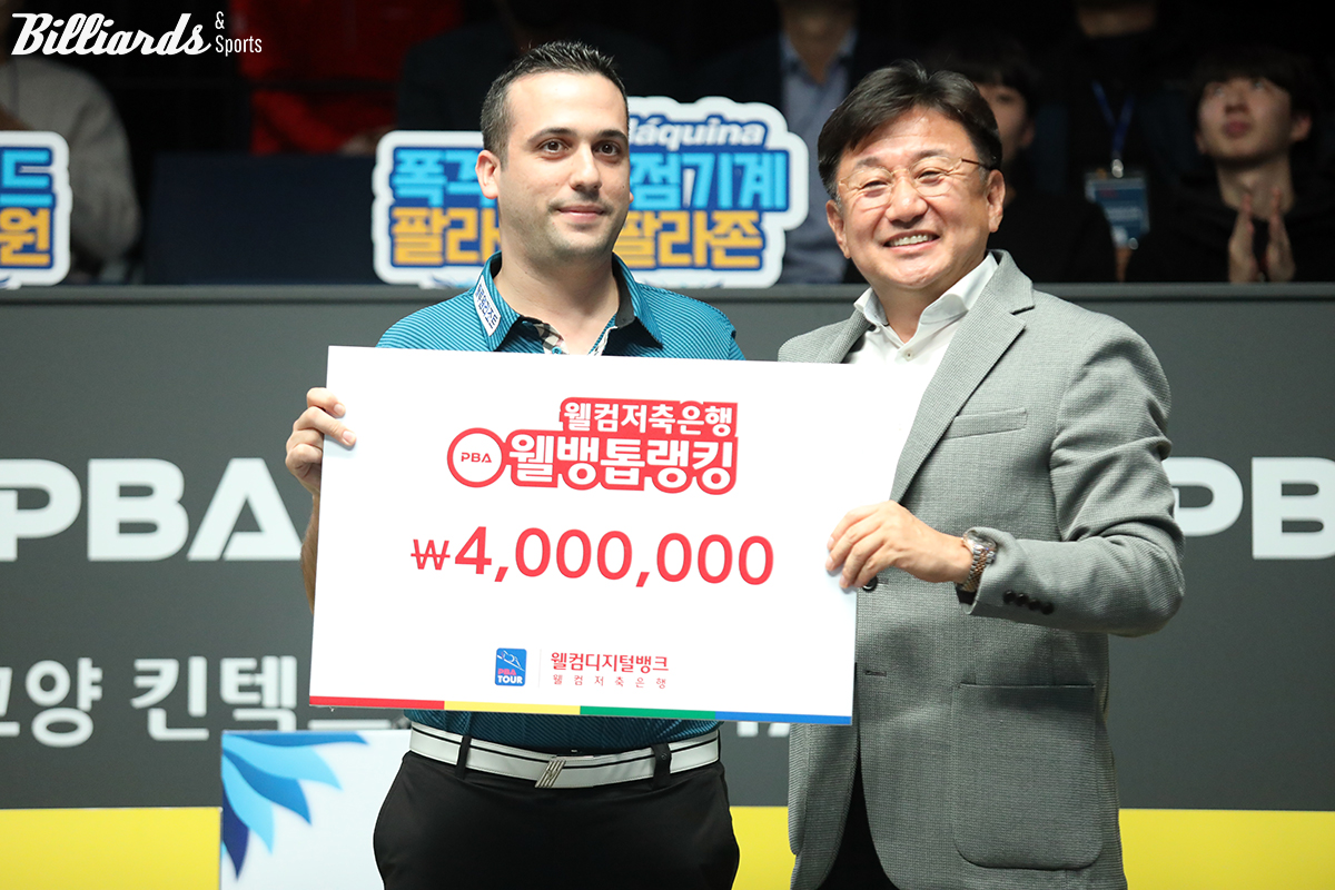 64강전에서 5.625의 경이로운 기록으로 '웰뱅톱랭킹상'을 받은 하비에르 팔라존(블루원리조트).