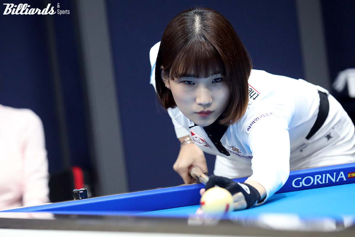 '당구 요정' 용현지(하이원리조트)가 'NH농협카드 LPBA 챔피언십' 64강에서 애버리지 1.923으로 승리를 거뒀다.   사진=고양/이용휘 기자