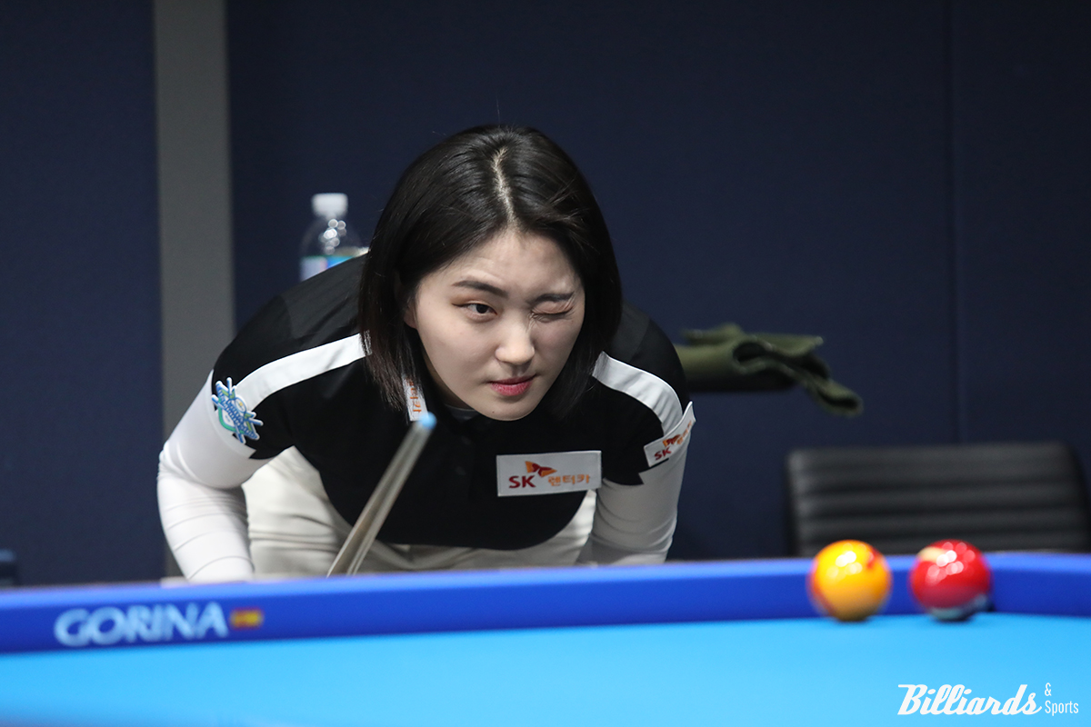 이지연과의 대결에서 0:13으로 지고 있던 강지은이 7이닝에 2득점을 올리고 추격에 시동을 걸고 있다. 사진=고양/이용휘 기자