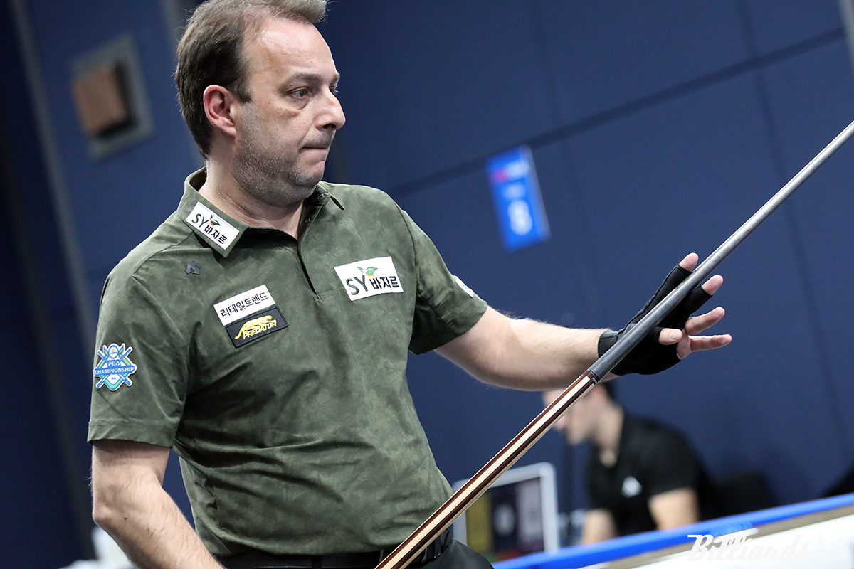 다니엘 산체스(에스와이)가 'NH농협카드 PBA 챔피언십' 128강전에서 잔 차파크(블루원리조트)에게 세트스코어 0-3으로 져 탈락하는 이변이 일어났다.   사진=고양/이용휘 기자