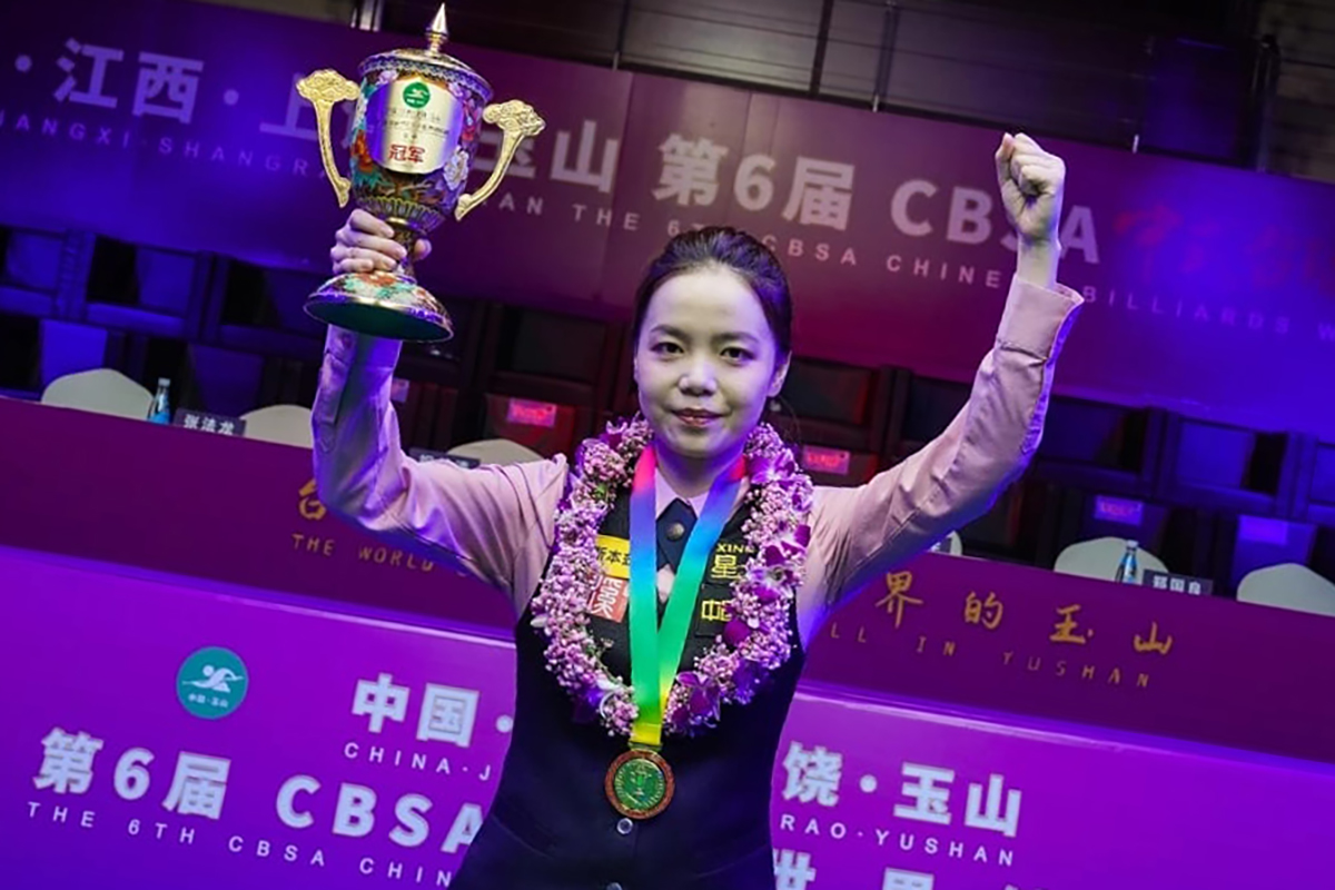 중국 위산에서 1043만위안(약 19억원)의 상금이 걸린 역대급 '차이니즈 풀' 당구대회가 개최됐다. 사진은 여자부 우승을 차지해 1억8000만원의 상금을 받은 탕춘샤오.  사진=CBSA/씽파이 제공