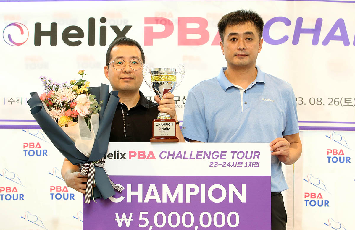 챌린지투어 1차전에서 우승한 이재천(왼쪽)과 준우승 오정수.