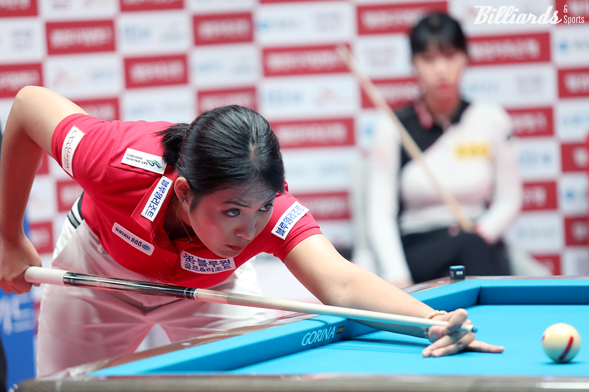 '캄보디아 당구 영웅' 스롱 피아비(블루원리조트)가 32강전에서 전애린(휴온스)과 치열한 1점 차의 승부 끝에 역전승을 거두고 16강행에 성공했다.  사진=고양/김민영 기자