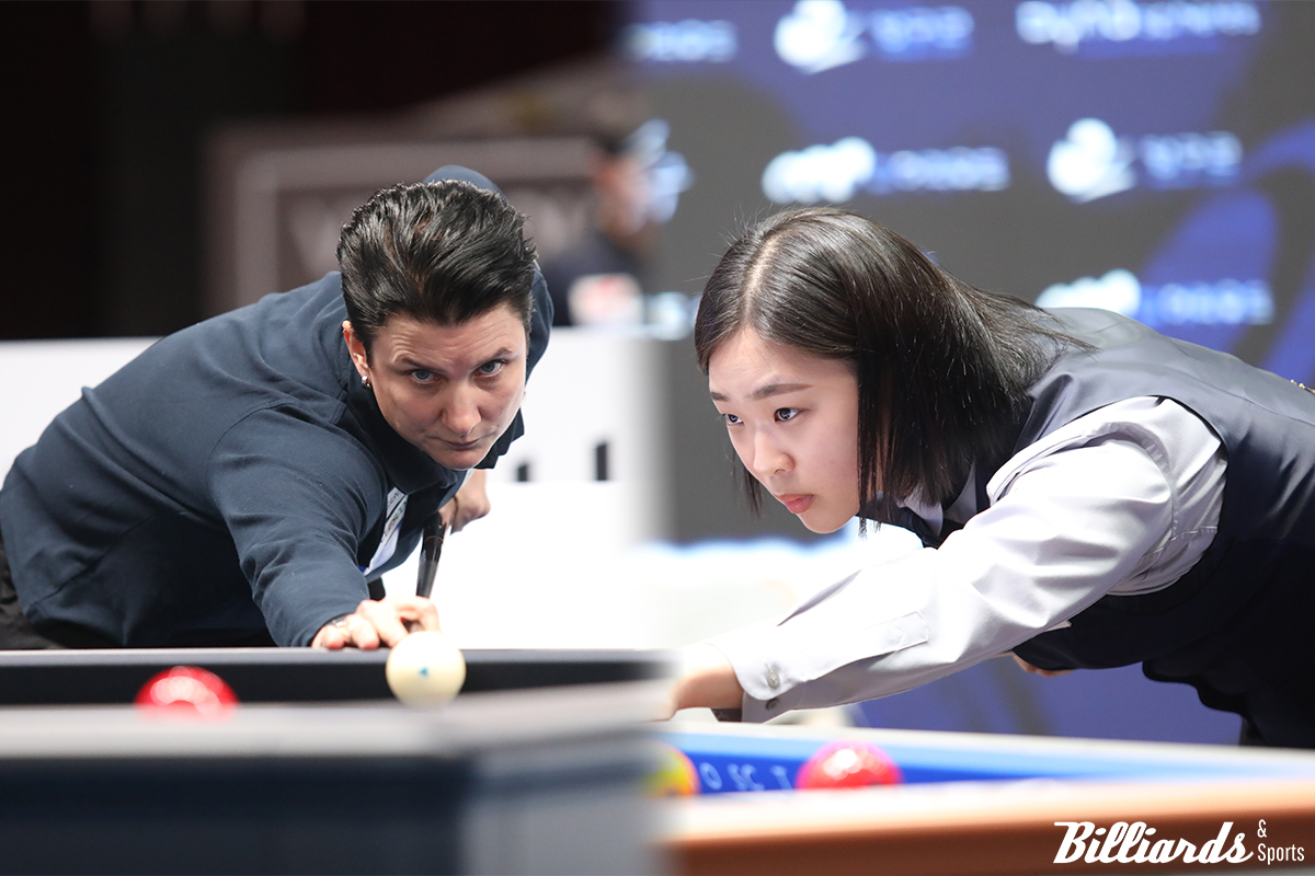 종전 세계랭킹 1위의 테레사 클롬펜하우어(좌)가 새 세계랭킹 1위 김하은(우)에게 세계선수권대회에서 '승부를 가리자'고 도전장을 던졌다. 사진=빌리어즈앤스포츠 DB