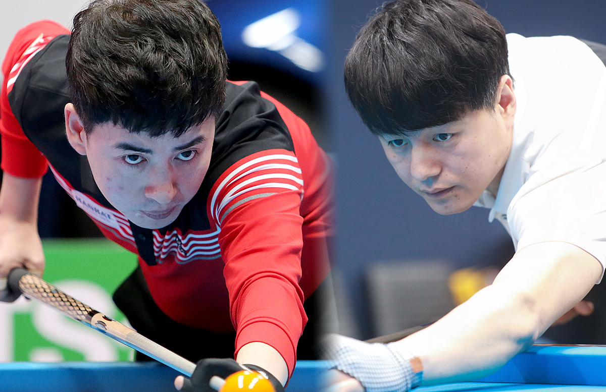 프로당구 큐스쿨 2라운드 2일차에서 1부 진출을 확정한 김기혁(왼쪽)과 강상구.   사진=PBA 제공