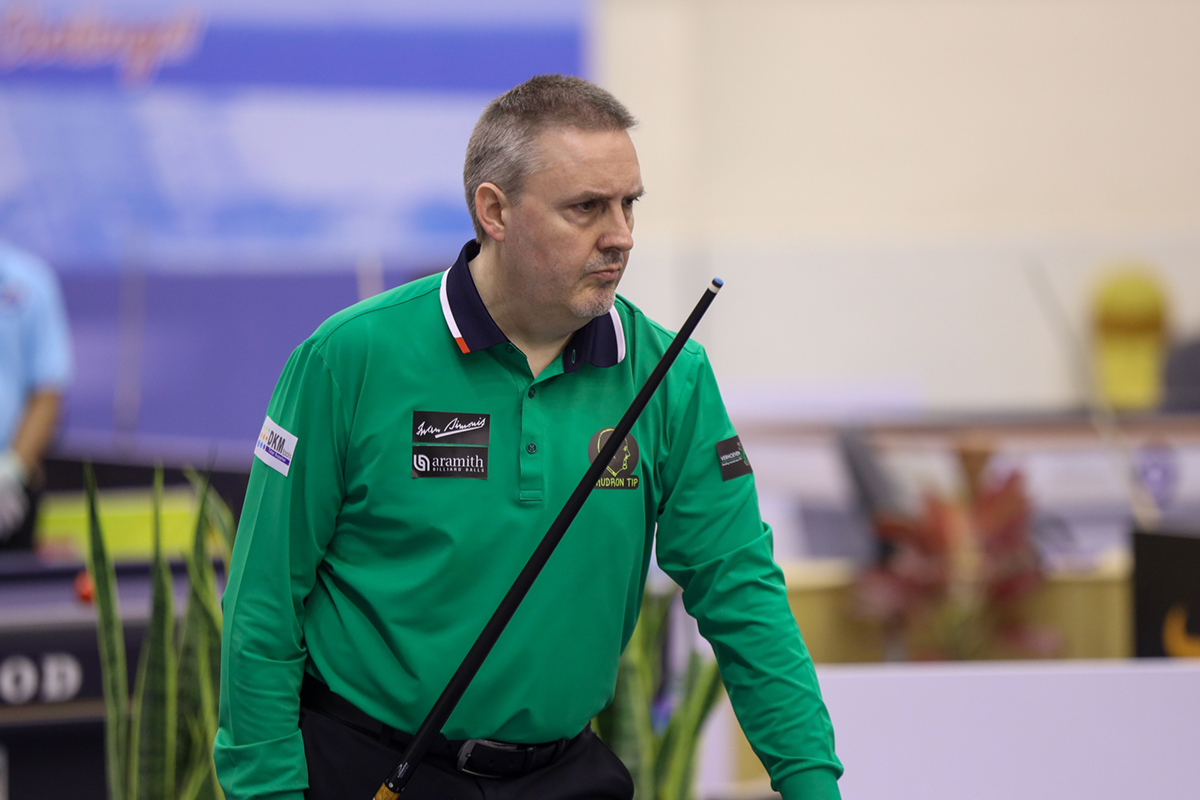 프레데릭 쿠드롱이 UMB 복귀전인 '호찌민3쿠션월드컵' 예선 1라운드에서 한국의 이동한을 꺾고 1승을 올렸다. 사진=SOOP 제공