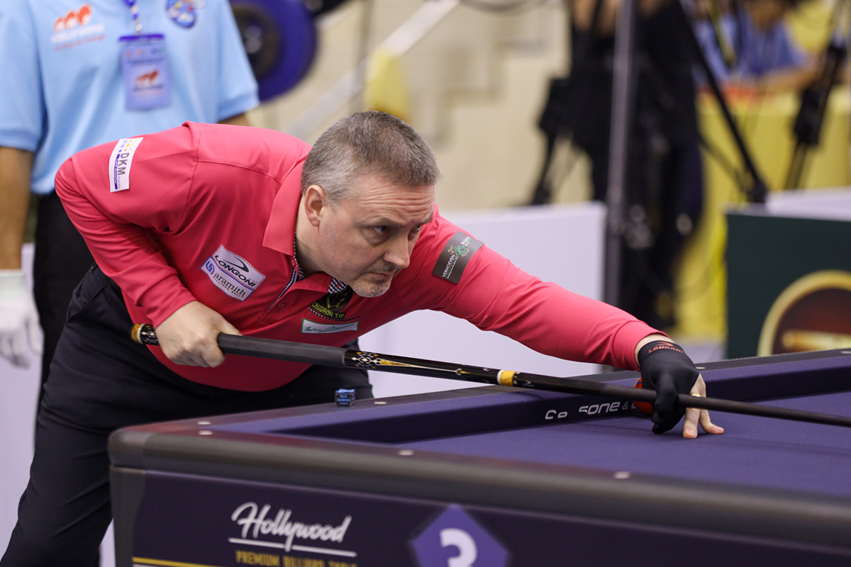 '당구황제' 프레데릭 쿠드롱이 'UMB 복귀전' 첫 라운드를 전체 순위 2위로 통과했다. 사진=SOOP 제공