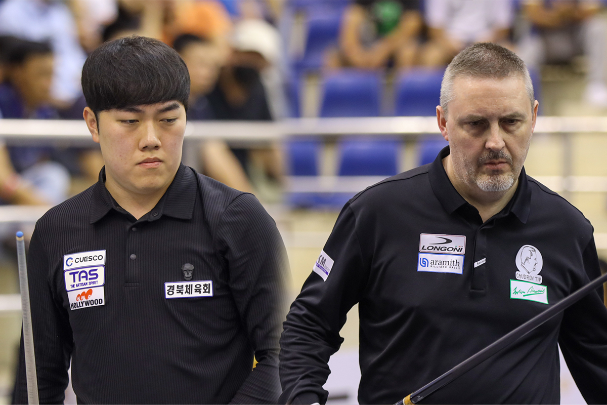 16강에서 조명우를 꺾은 프레데릭 쿠드롱(우)은 8강에서 한국의 김준태(좌)와 맞붙는다.