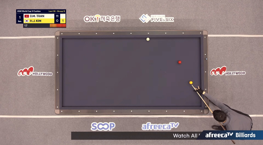 최근 베트남에서 열린 '호찌민 3쿠션 당구월드컵'의 기존 아프리카TV 중계 화면.