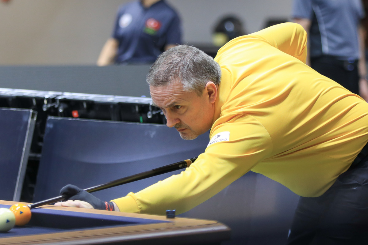 '복귀생' 프레데릭 쿠드롱(벨기에)이 튀르키예에서 열린 '앙카라 3쿠션 당구월드컵' 예선 1라운드에서 2승으로 B조 1위와 종합순위 1위로 2라운드에 진출했다. 사진=SOOP 제공