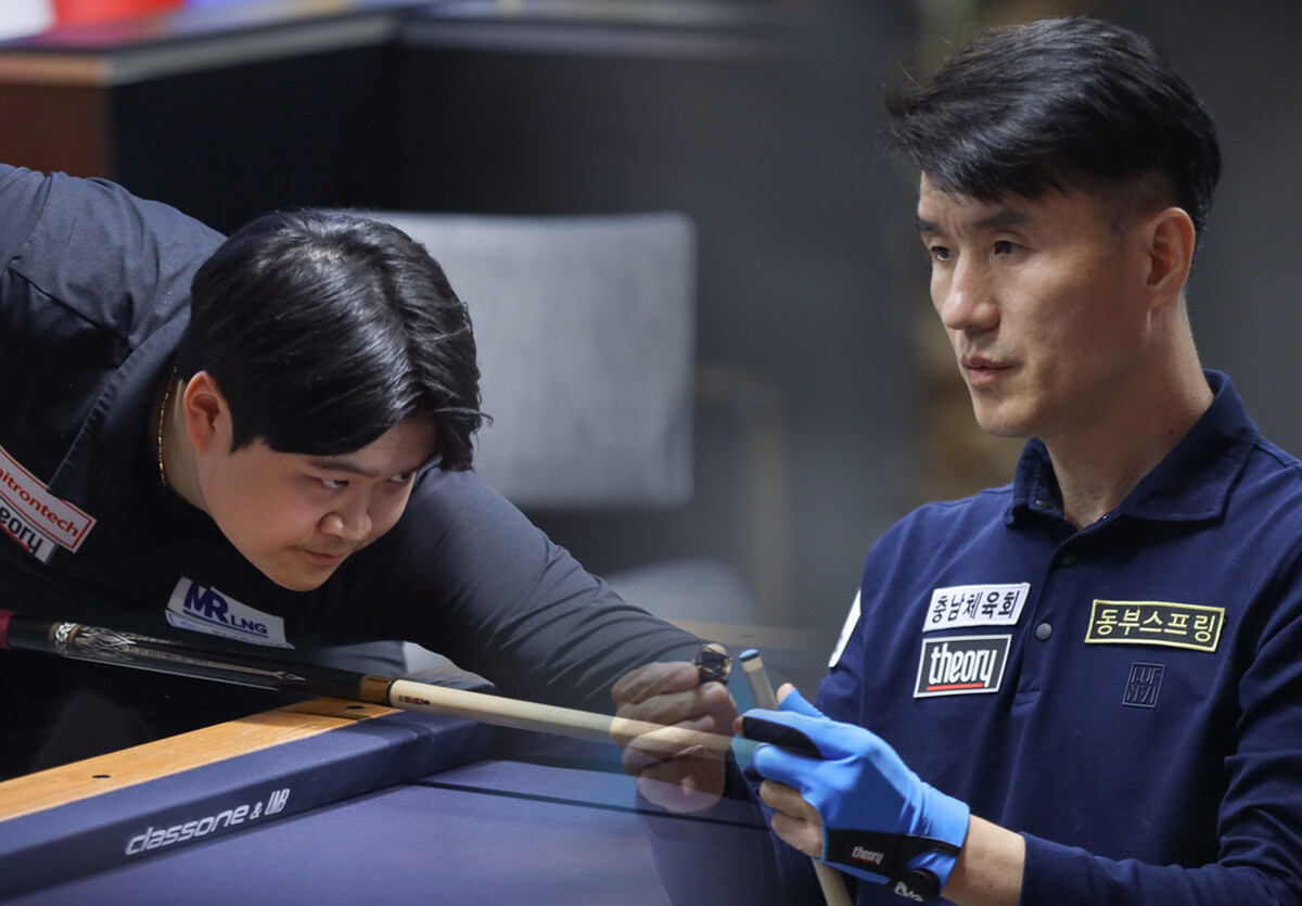 한국의 손준혁(왼쪽)과 강자인(오른쪽)이 '앙카라 3쿠션 당구월드컵' 예선 3라운드를 조 1위로 통과하고 최종예선에 진출했다.  사진=SOOP 제공