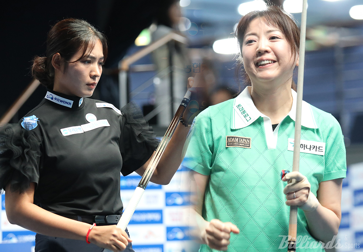 '개막전 여왕' 스롱 피아비(우리금융캐피탈·왼쪽)와 '일본 최강' 사카이 아야코(하나카드)가 8강에서 운명이 엇갈렸다.