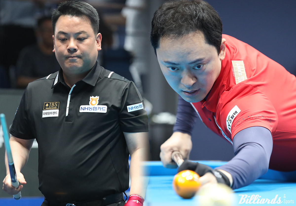 조재호(왼쪽)가 프로당구 개막전 '우리금융캐피탈 PBA 챔피언십' 32강전에서 황득희의 연속 8점타에 막혀 세트스코어 1-3으로 패하며 32강에서 탈락했다.  사진=고양/이용휘 기자