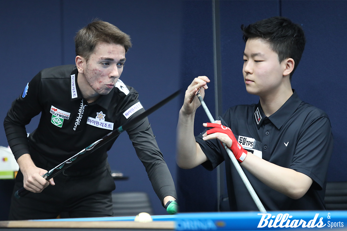 부라크 하샤시(좌)와 김영원(우)이 동시에 프로당구 PBA 투어 개막전 8강에 올랐다. 사진=고양/이용휘 기자
