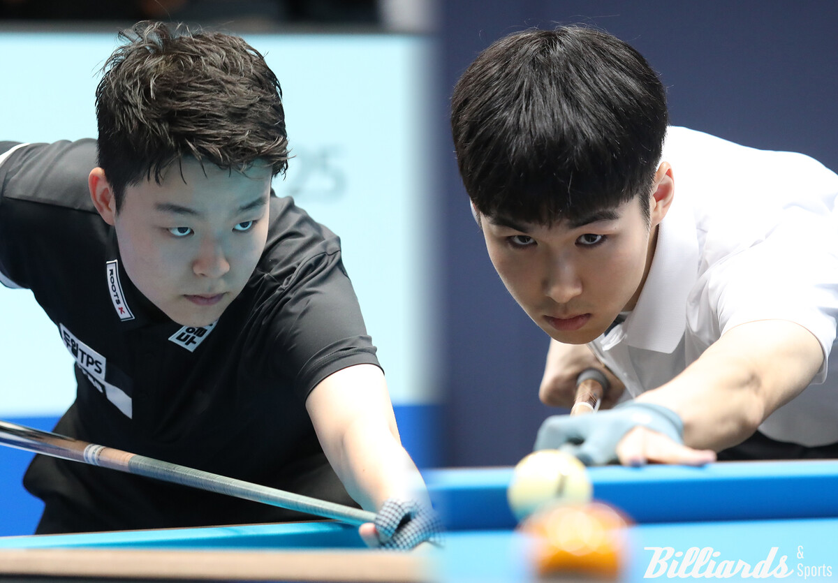 프로당구 2차 투어 '하나카드 PBA 챔피언십' 128강에서 16세의 '최연소 파이널리스트' 김영원(사진 왼쪽)과 '24세 영건' 장현준(오른쪽)이 맞붙는다.   빌리어즈앤스포츠 DB