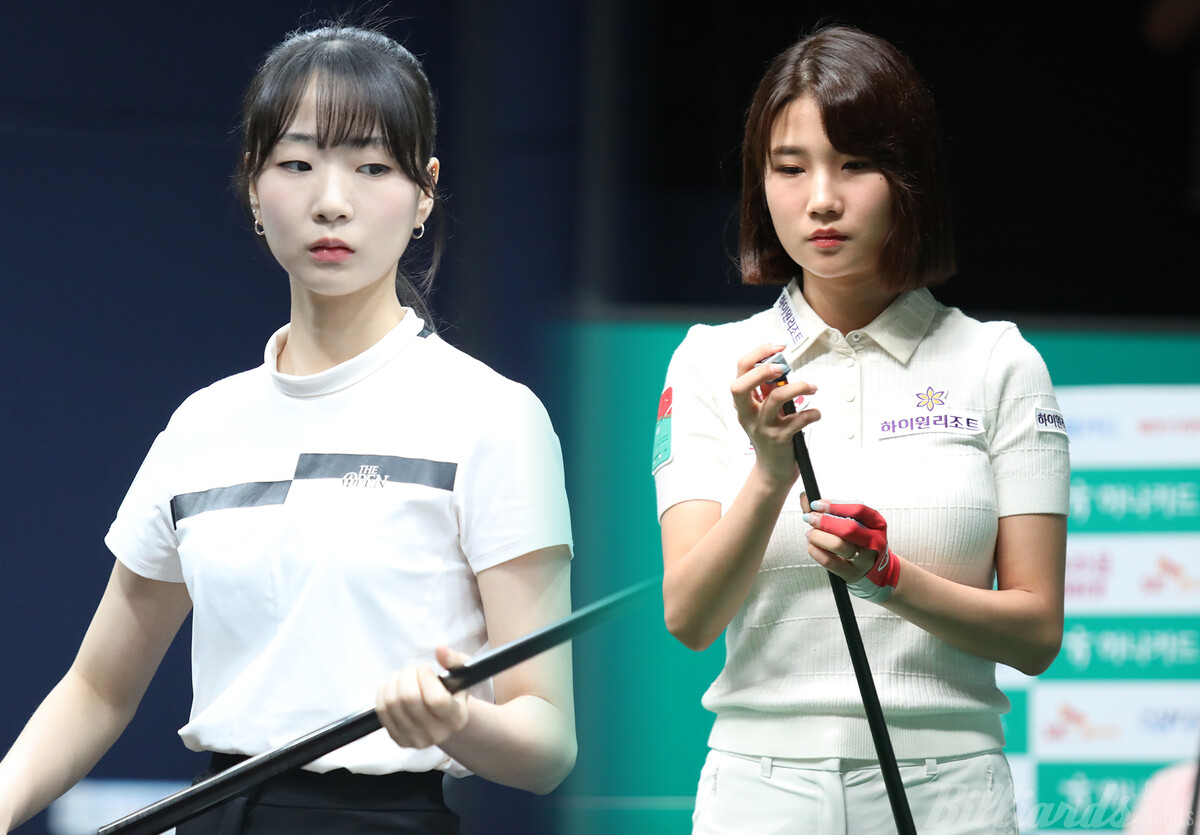 '2001년생 동갑내기' 전어람(왼쪽)과 용현지(하이원리조트)가 2차 투어 '하나카드 LPBA 챔피언십' 32강전에서 진검승부를 벌인다.  사진=고양/이용휘 기자